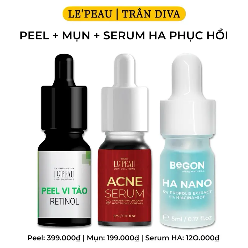 [Mã 18] - Combo Peel Vi Tảo Retinol, Serum Mụn Diếp Cá, Serum HA Cấp Ẩm Hỗ Trợ Tẩy Tế Bào Chết, Giảm Thâm Sạm