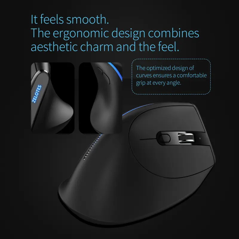 Zelotes F36A Ergonomic Wireless Vertical Gaming Mouse 2400 DPI 6 Buttons Ergonomis 4
