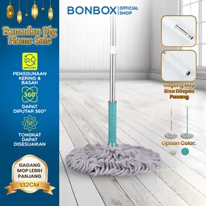 【SPECIAL PRICE】BONBOX Alat Pel Lantai  Gagang  Microfiber Putar Otomatis Magic Twist Mop Alat Pel Lantai Peras Otomatis Alat Pel Tongkat Pel + Kain Pel Set Mop Stick Set with Headmop Adjustable Digunakan Untuk Semua Type Produk Pel Bonbox BCT3903 BCT3302