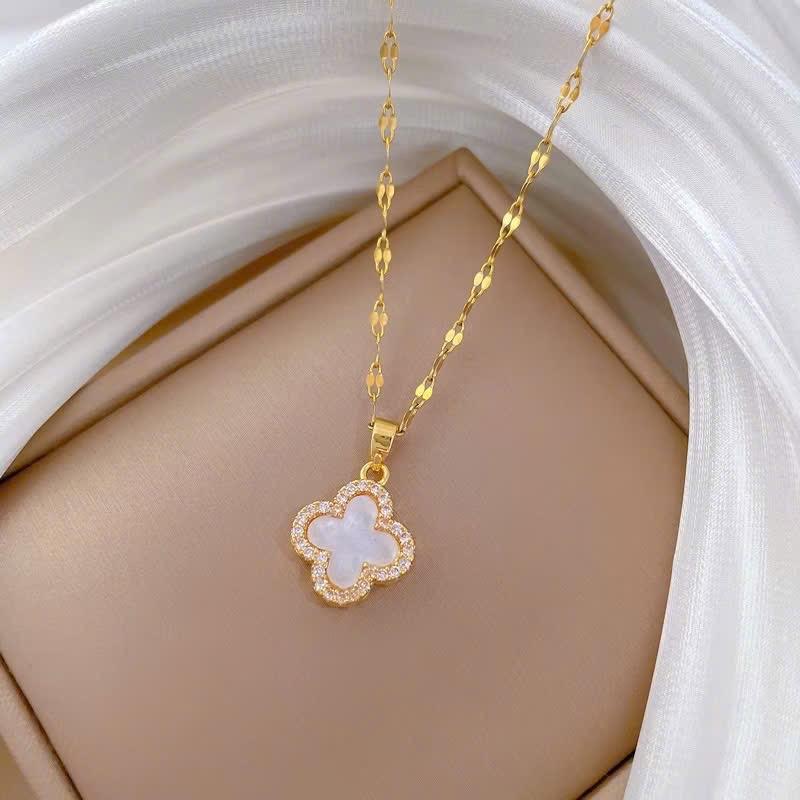  Dây Chuyền Hai Mặt Trắng Đen Cỏ Bốn Lá May Mắn Xinh Đẹp Chất Liệu Titan Không Gỉ Sét 