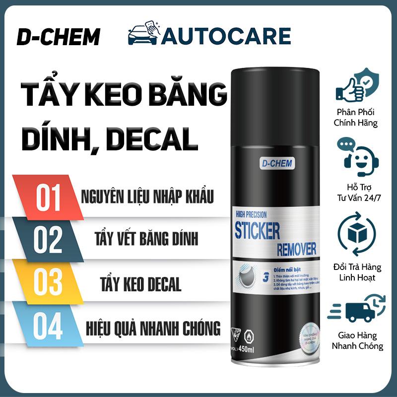 Chai 450ml Xịt Tẩy Keo Băng Dính & Decal - D-Chem Sticker Remover - Hiệu Quả Nhanh Chóng - An Toàn Cho Bề Mặt - Phù Hợp Ô Tô, Xe Máy, Kính, Gạch Men, Gỗ, Nhựa