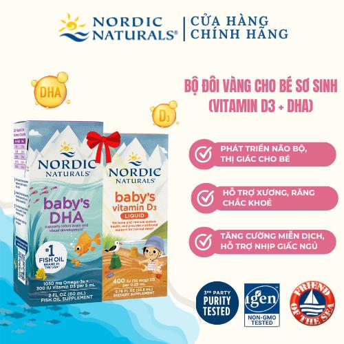  Bộ đôi DHA baby + Vitamin D3 Nordic Naturals dành cho bé sơ sinh hỗ trợ não bộ thị giác đề kháng xương chắc khoẻ cho bé 