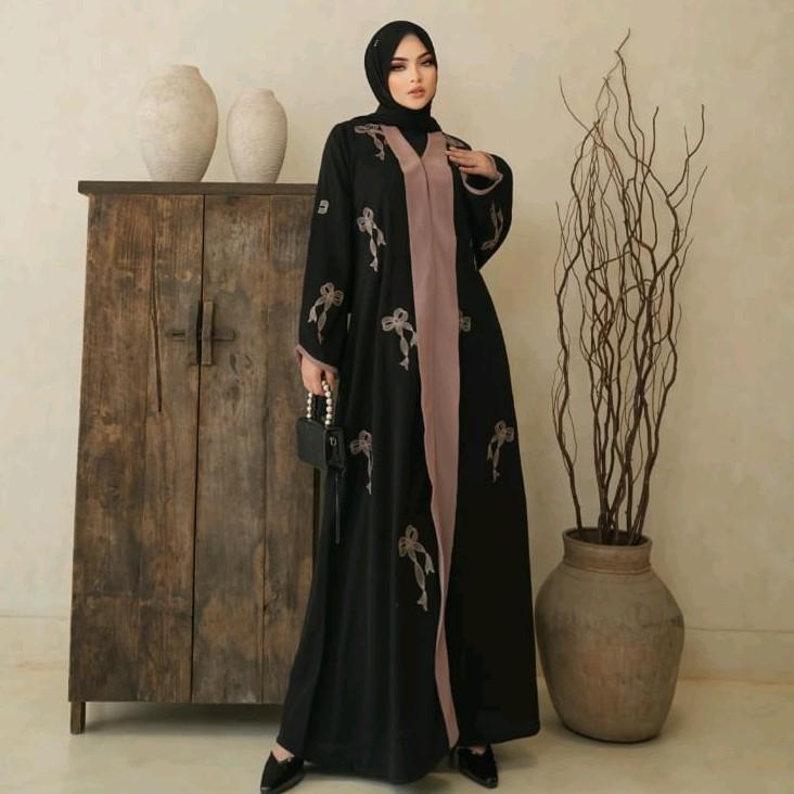 Abaya Tasya Pita Arabian Style Muslim Gamis Dewasa - Bahan Jetblack Bonanza - Ukuran S-XXL - Wanita Hitam Dress Turki Bordir Mewah 7