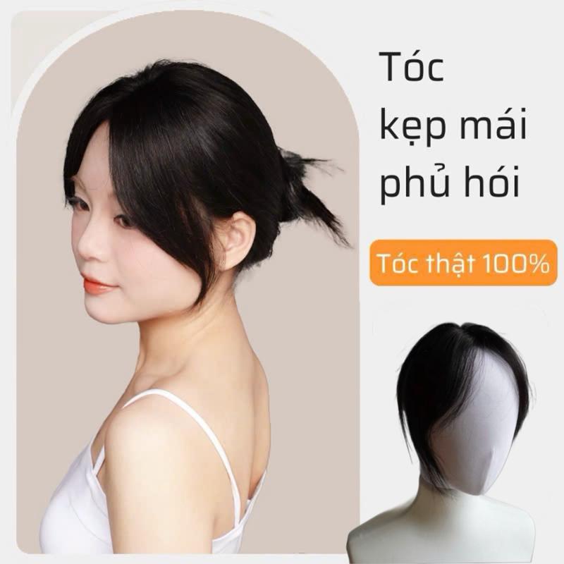  Tóc kẹp mái phủ hói HALI làm từ tóc thật dáng mái bay mái thưa có độ bền cao chịu nhiệt tốt và có thể nhuộm màu 