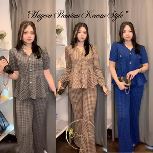 HR - Hayeon Premium Set Korean style | Knit Denim Premium | Atasan dan Celana Panjang Nyaman Wanita Nyaman Wanita Setelan - -