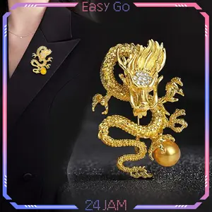 Bros Jas Wanita Fashion Bros Naga Kristal Pin Jas Pria Wanita Bross Hijab Naga Bola Kuning Lapel Pin Bros Jas Wanita