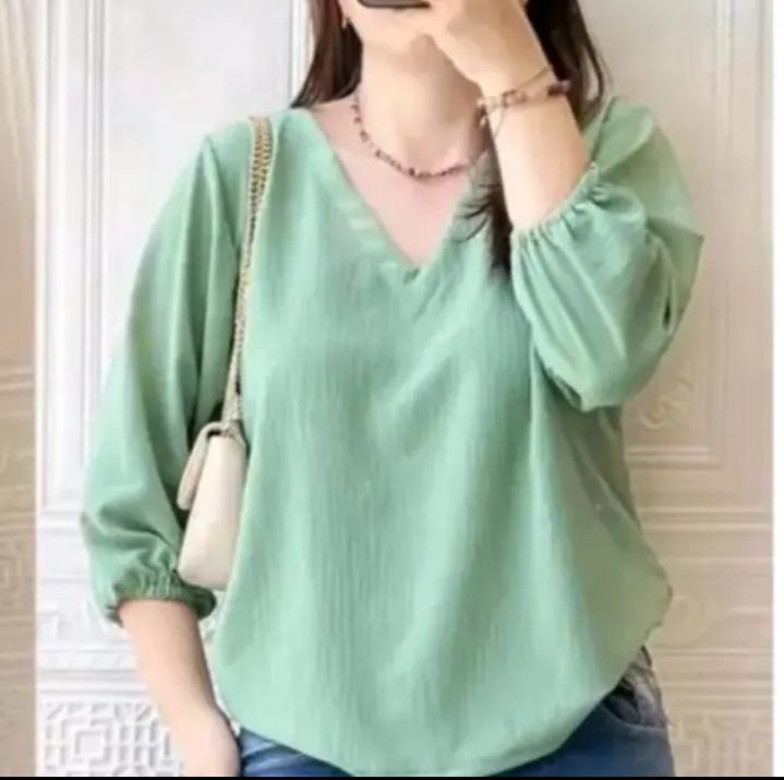 Pakaian wanita atasan blouse Cringkel airflow remaja dewasa model terbaru kekinian yang lagi viral Crinkle Nyaman Kerah Tangan Panjang 7
