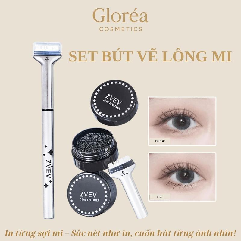 Bút vẽ lông mi giả Set bút vẽ lông mi giả ZVEV 2 khuôn vẽ mi giả 1 bút vẽ mi giả kẻ mắt 1 hộp mực mi giả Bút kẻ mắt không trôi