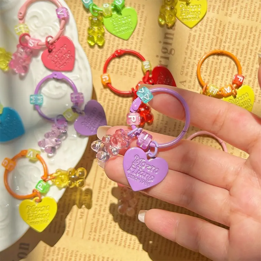 Fashion Cartoon Bling Heart Bear Key Ring Transparent Letter Resin Gummy Bear Keychain Candy Color Bag Decoration Lovely Bag Pendant Phone Case Accessories