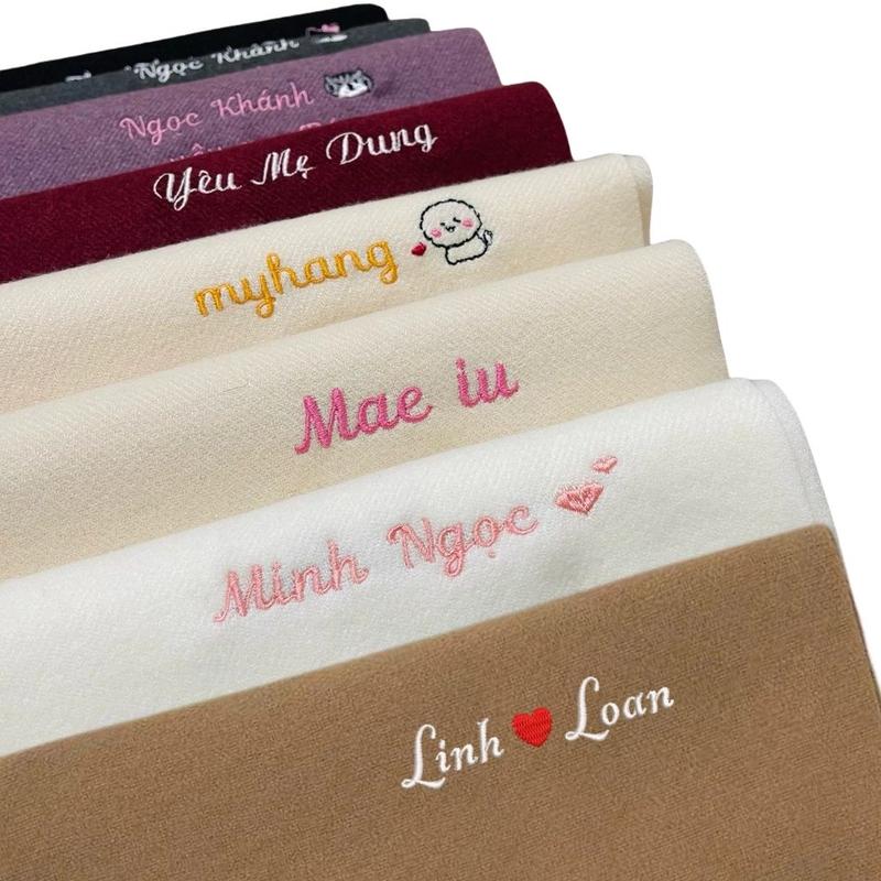  Khăn quàng cổ len dạ lông cừu cao cấp Cashmere thêu tên theo yêu cầu khăn choàng thu đông mềm mịn- Đồ đôi LiLa 