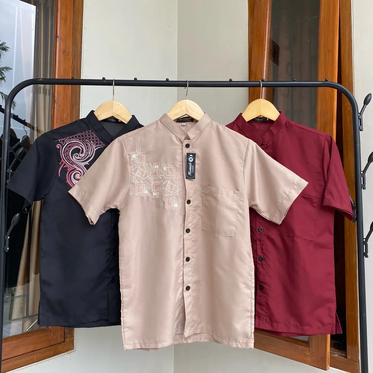 GM - Atasan koko remaja usia 14tahun sampai 19tahun anak laki laki polos bordir saku depan full kancing muat badan SMP/SMA bahan katun mikro