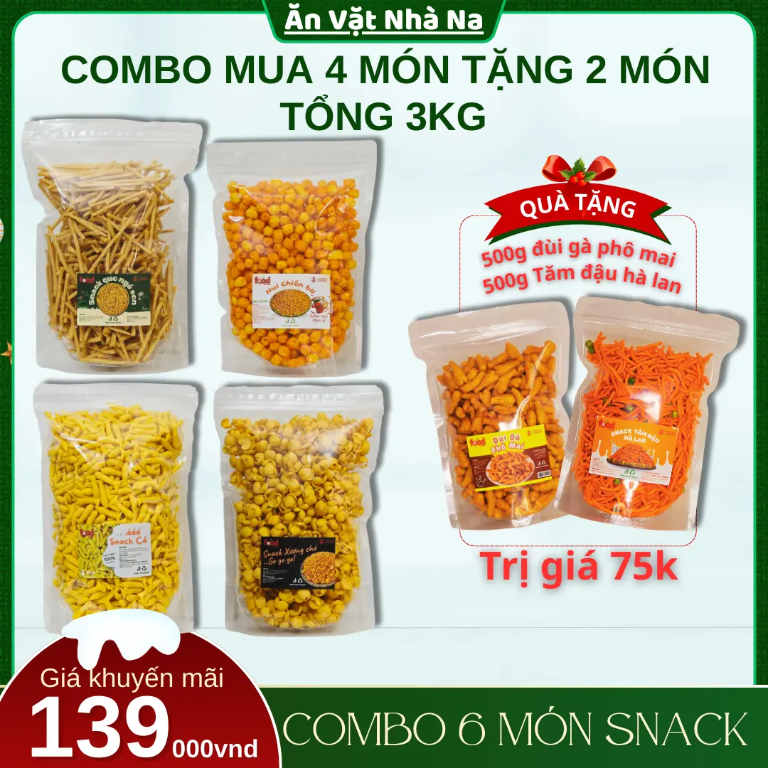 [Mua 4 Tặng 2] Snack Ăn Vặt Tuổi Thơ, Combo 6 Gói Tổng 3kg, 6 Món Snack Ăn Vặt Siêu Ngon, Combo Ăn Vặt Nha Na
