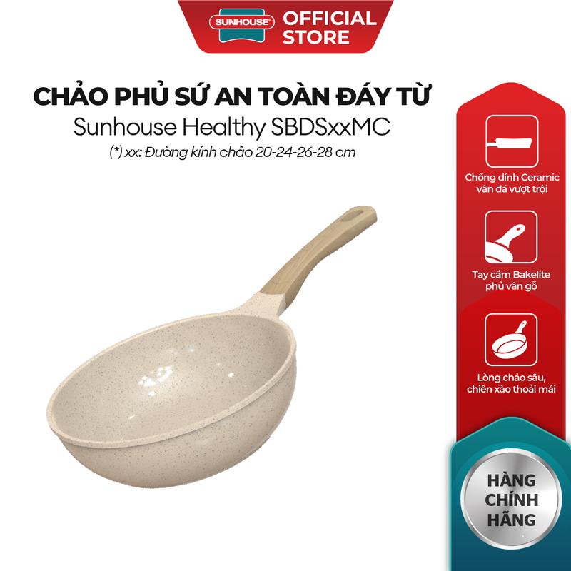  Chảo phủ sứ an toàn đáy từ Sunhouse Healthy SBDSxxMC - Tỏa nhiệt đều - Chống dính Ceramic - Dùng mọi loại bếp 