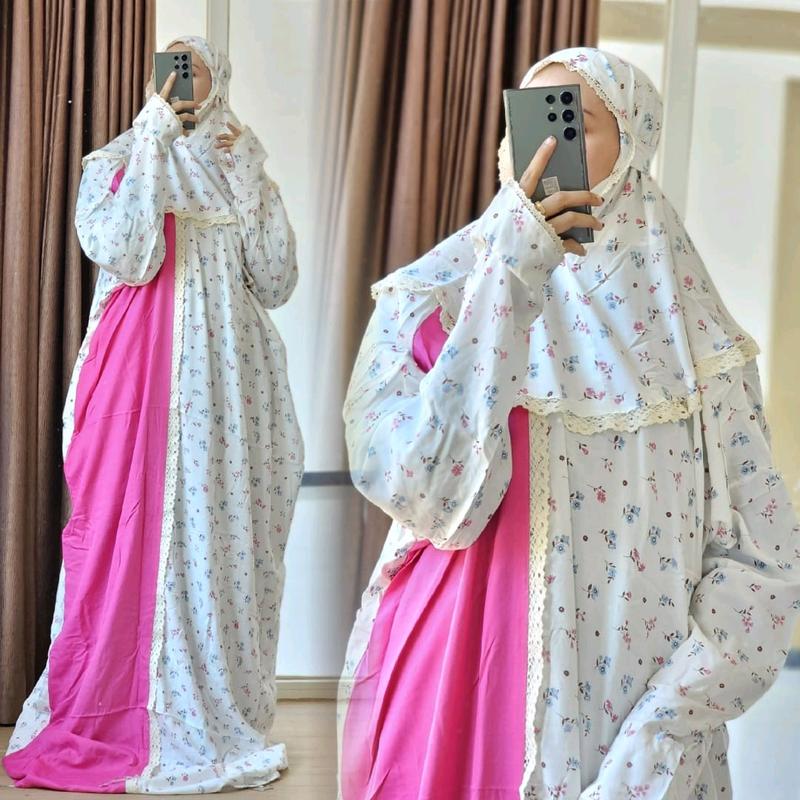 Mukena Namira️ WHITE SERIES Original Branded by Al-Adawiyah |  Rayon Motif Cantik Terusan  Mukenah Dewasa Muslim 8