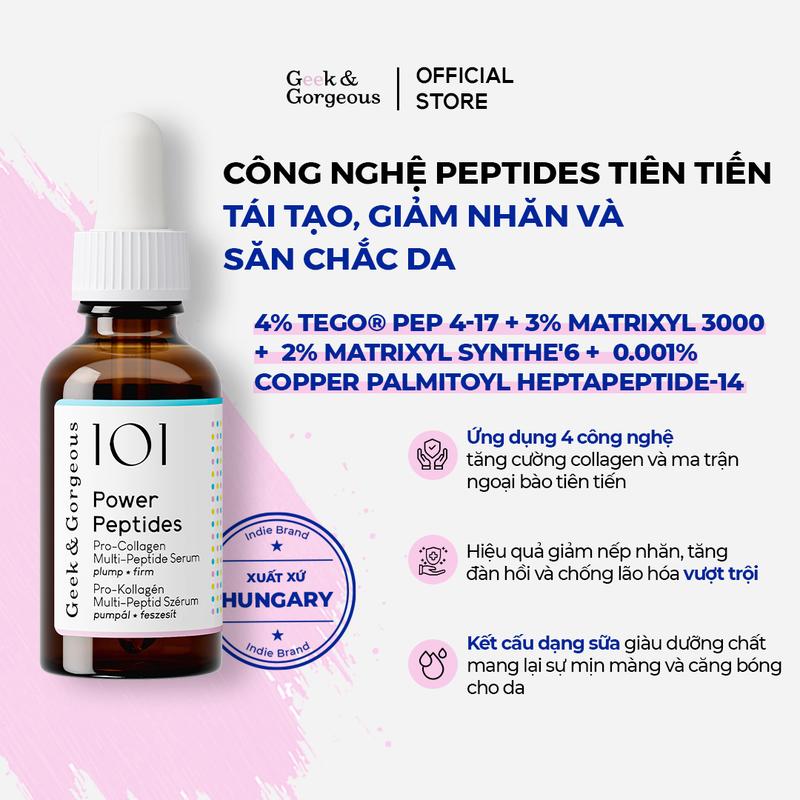  HÀNG ĐẶT TRƯỚC  Tinh Chất Chống Lão Hóa Giảm Nếp Nhăn Phục Hồi Da Geek&Gorgeous Power Peptides 30ml 