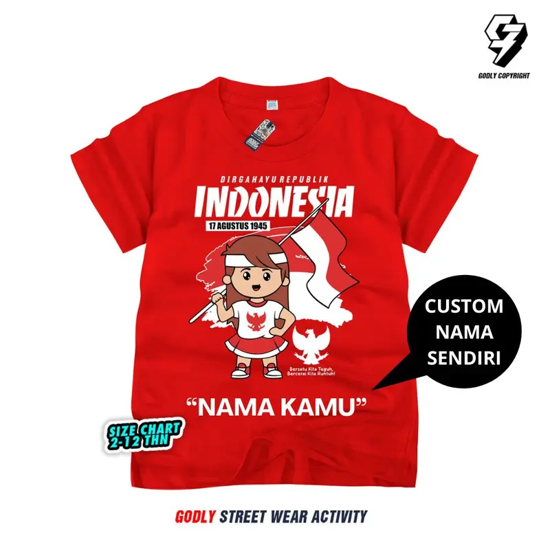 Baju Atasan Kaos Anak 17 Agustus Kemerdekaan INDONESIA Cod Bayar Ditempat Usia 1-12 Tahun FREE CUSTOM NAMA Bahan Katun Premium 6
