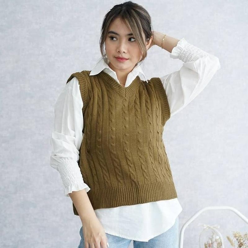 ROMPI RAJUT CABLE | Rompi Rajut Motif | Korean Style | Rompi Wanita Trendy 4
