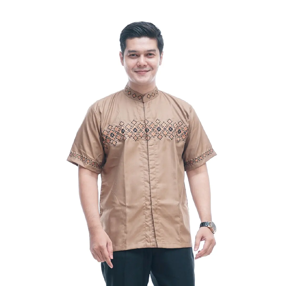 Al-khaj Baju Koko Muslim Bordir Pria Dewasa Lengan Pendek
