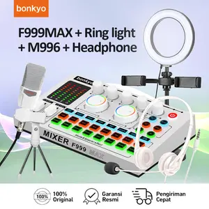 Bonkyo F999MAX soundcard + M996 microphone + earphone + fill light live broadcast equipment full set Bluetooth live sound card F999MAX sound card audio live mixer for live broadcast karaoke