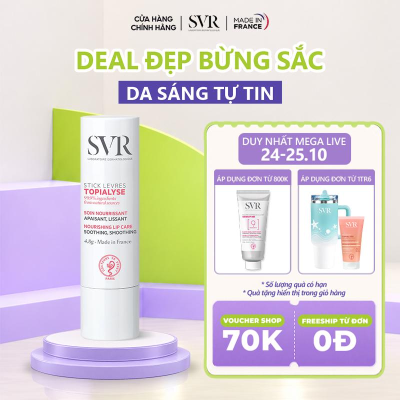 Sáp dưỡng ẩm môi bị khô, nứt nẻ và tổn thương SVR Topialyse Levres 4g