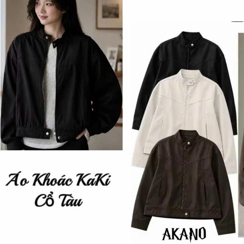 Áo khoác kaki nữ cổ Tàu 2 lớp , mặc 4 mùa, áo khoác phong cách Hàn Quốc