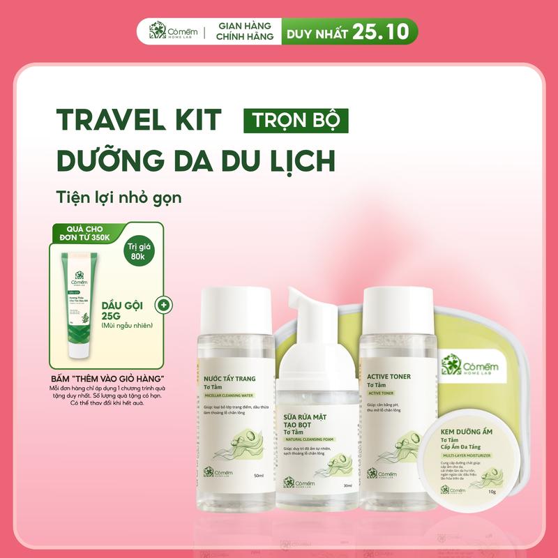 Set Mỹ Phẩm TravelKit Skincare Chăm Sóc Mọi Loại Da Tơ Tằm Rau Má Cỏ Mềm