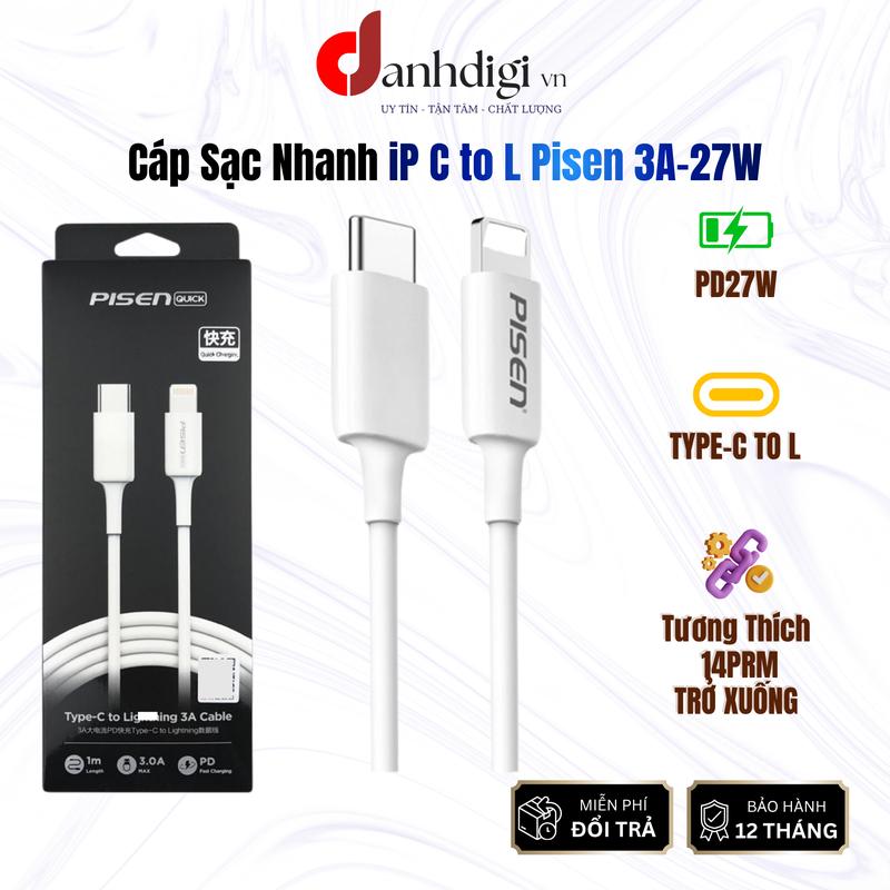  Cáp sạc nhanh Pisen 27W Type-C to lightning cho iPhone 14promax,14pro,14,13promax,13,13pro,12promax,12pro,12,11promax,11pro,11,xr,xs,xsm,x,8plus,8 cốc sactocdo 
