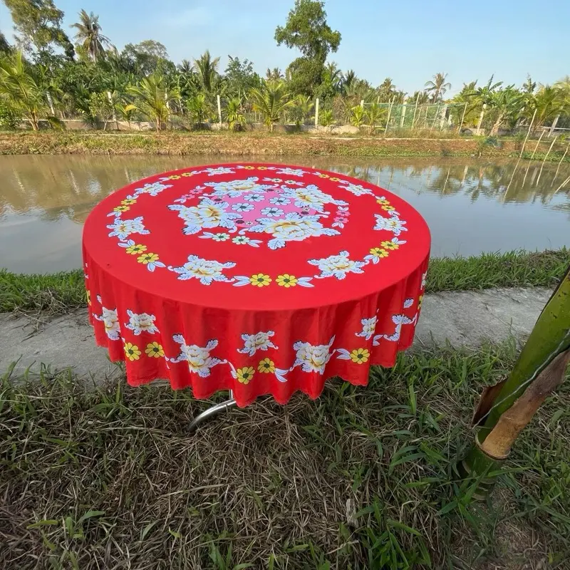 Khăn trải bàn tròn thun ý in 5D 1