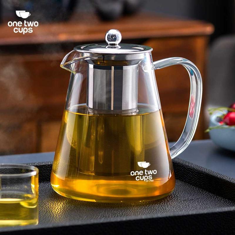 Teko kaca tahan panas api kompor dengan infuser saringan filter teh 4