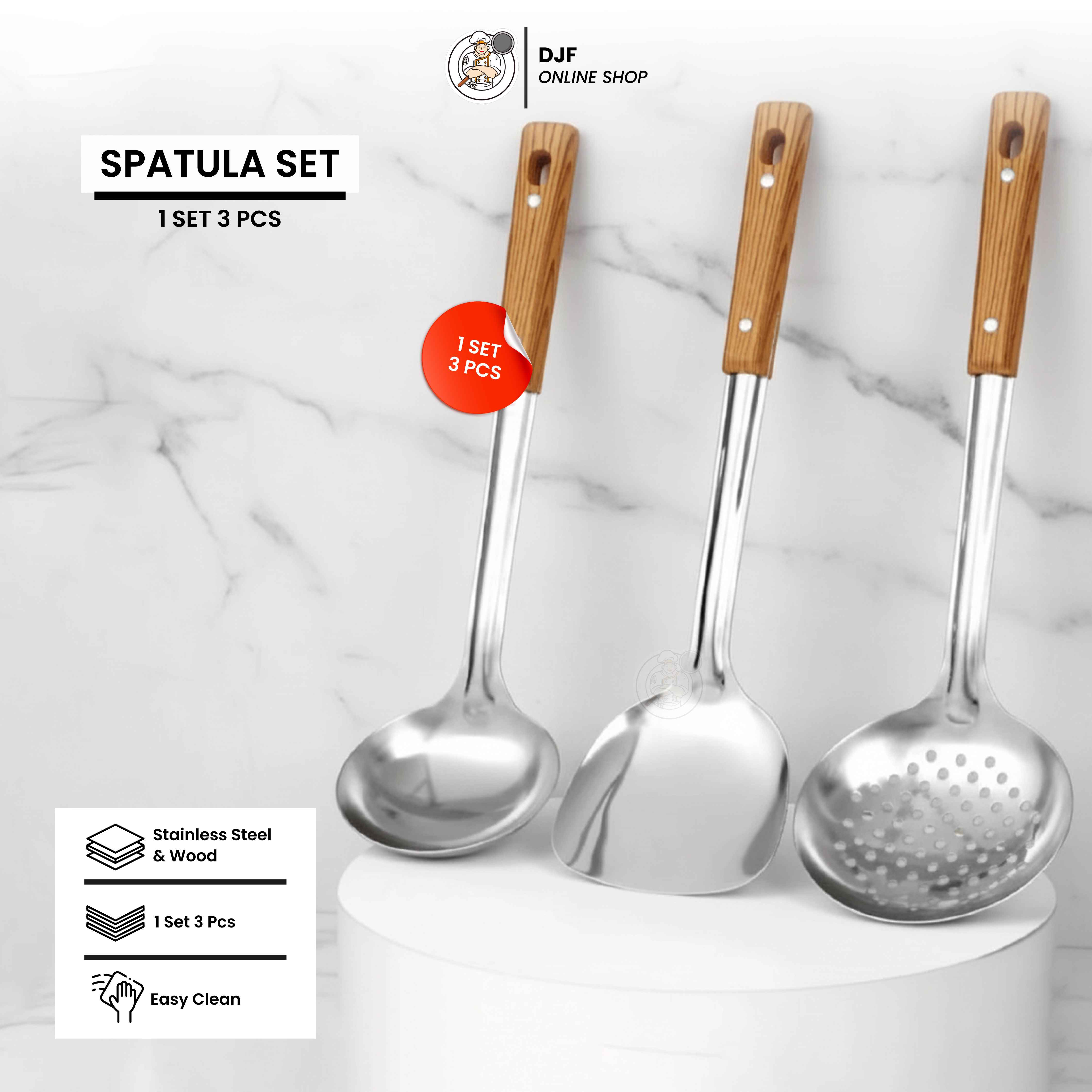 (1set isi 3pcs) Alat Masak Stainless Steel Gagang Panjang Kayu Irus Sodet Skimmer Kuat Tebal Tahan Lama Anti Panas (1set isi 3pcs) Alat Masak Stainless Steel Gagang Panjang Kayu Irus Sodet Skimmer Kuat Tebal Tahan Lama Anti Panas