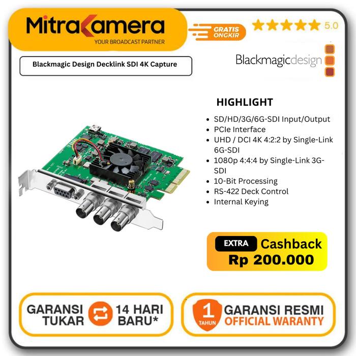 Gambar Blackmagic Design Decklink SDI 4K Capture & Playback Card dari Mitrakamera Kota Administrasi Jakarta Selatan Tokopedia
