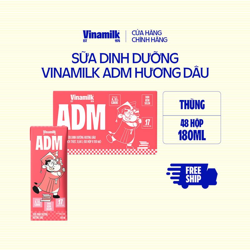 Thùng 48 Hộp sữa tiệt trùng Vinamilk ADM Gold IQ Hương dâu 180ml