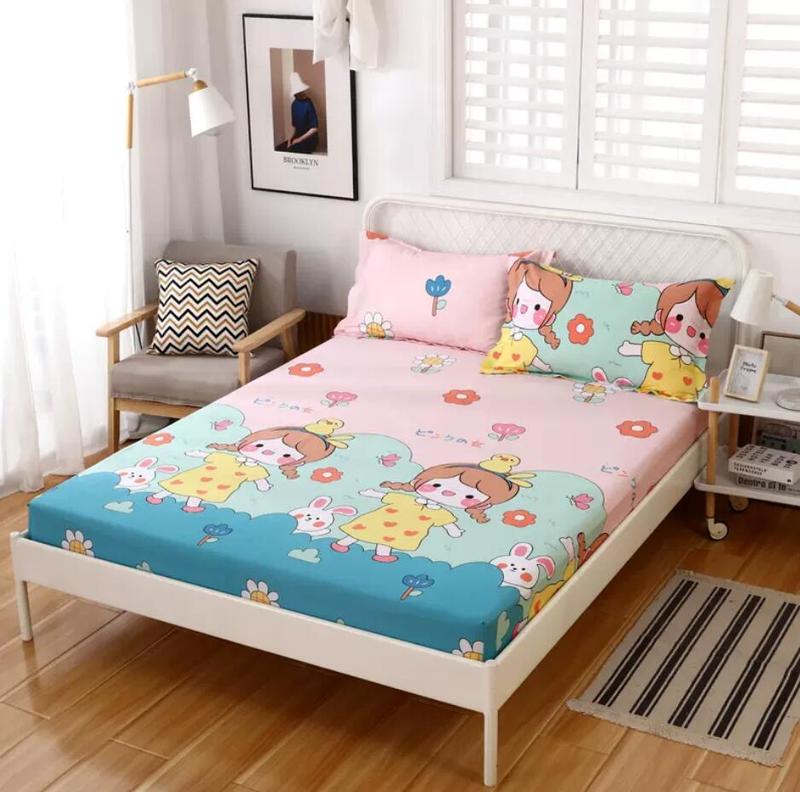 Product Introduction of 100% Cotton Bed Fitted Sheets With Elastic +2pc Pillowcases Adult Kids Girls Princess Twin Full King Queen Mattress Cover B84 14