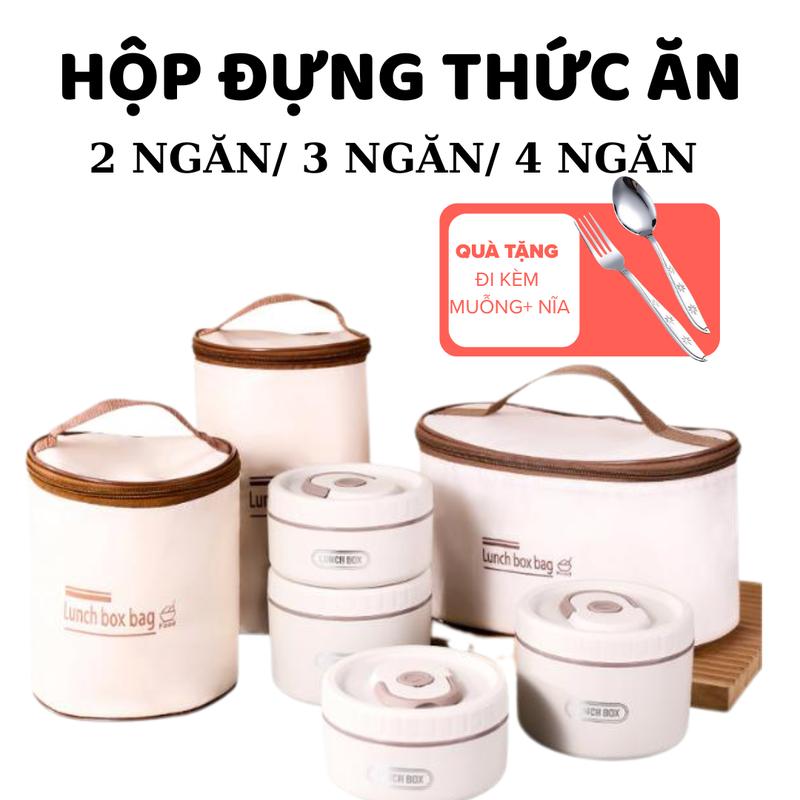 Hộp Cơm Giữ Nhiệt Cà Mên Đựng Cơm 3 Tầng 4 Tầng kèm Túi và tặng muỗng nĩa Hộp Cơm Văn Phòng Cách Nhiệt Chất Liệu Inox 304 An Toàn