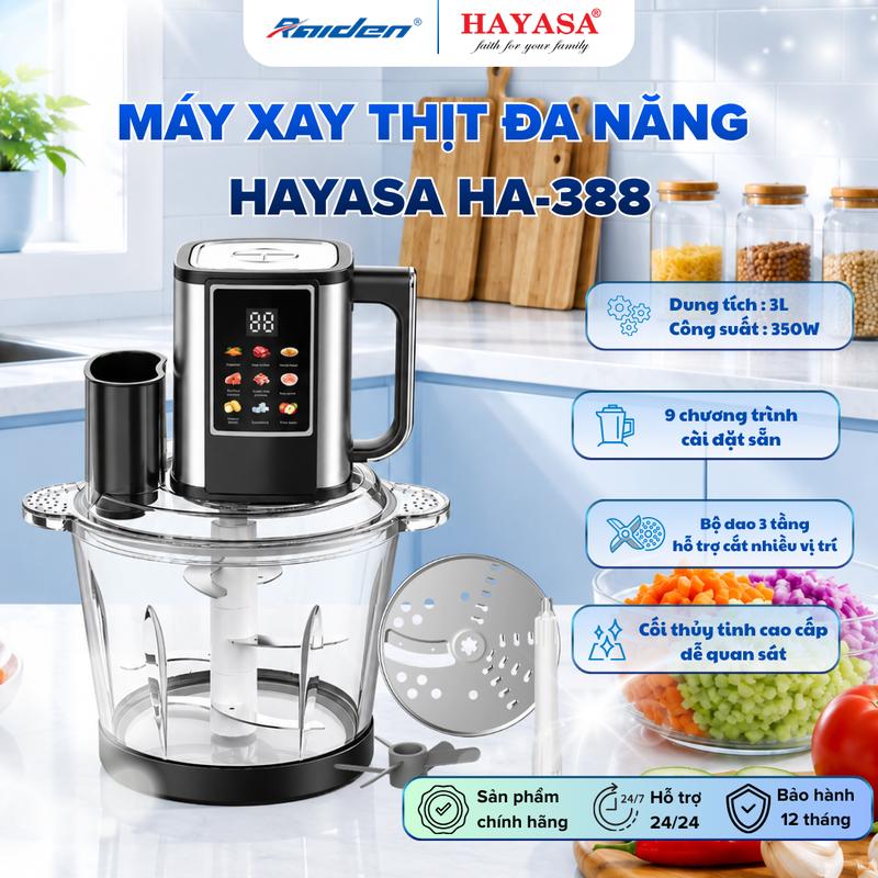 Máy Xay Thịt Đa Năng HAYASA HA-388 3L 350W – Cối Thủy Tinh – 9 Chương Trình – Dao Inox 6 Cánh 3 Tầng
