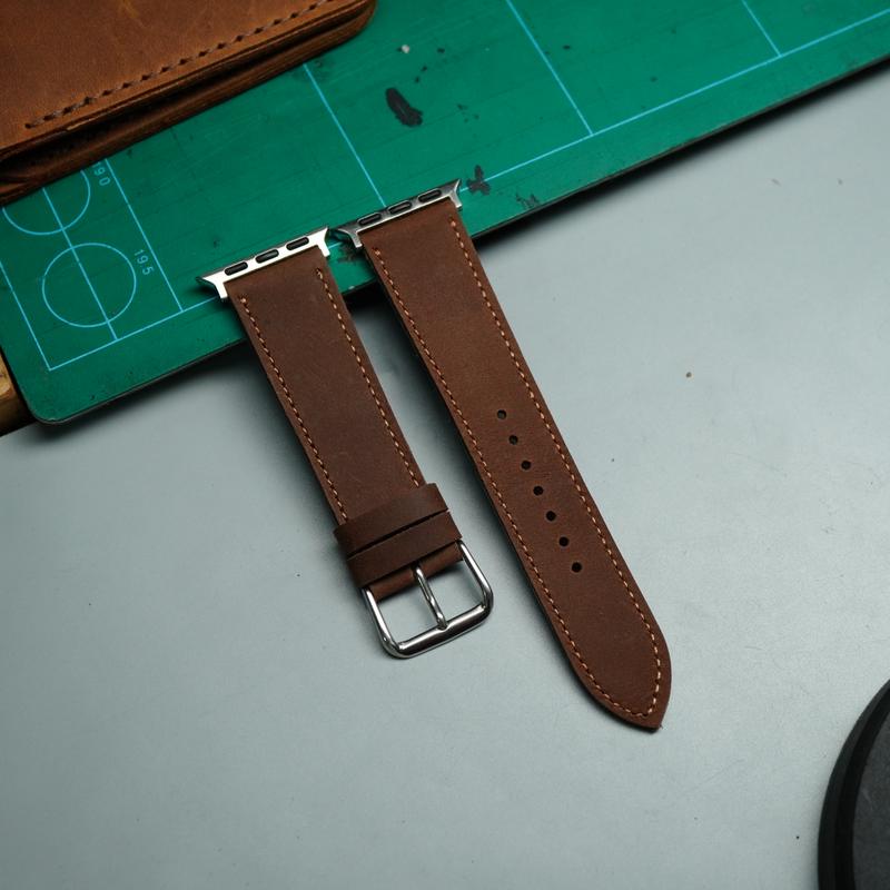 Dây đeo da bò cho đồng hồ Apple watch seri 38,40,41,42,44,45,49 ultral da bò sáp phong cách cổ điển đơn giản - thương hiệu Ví Da SAGO