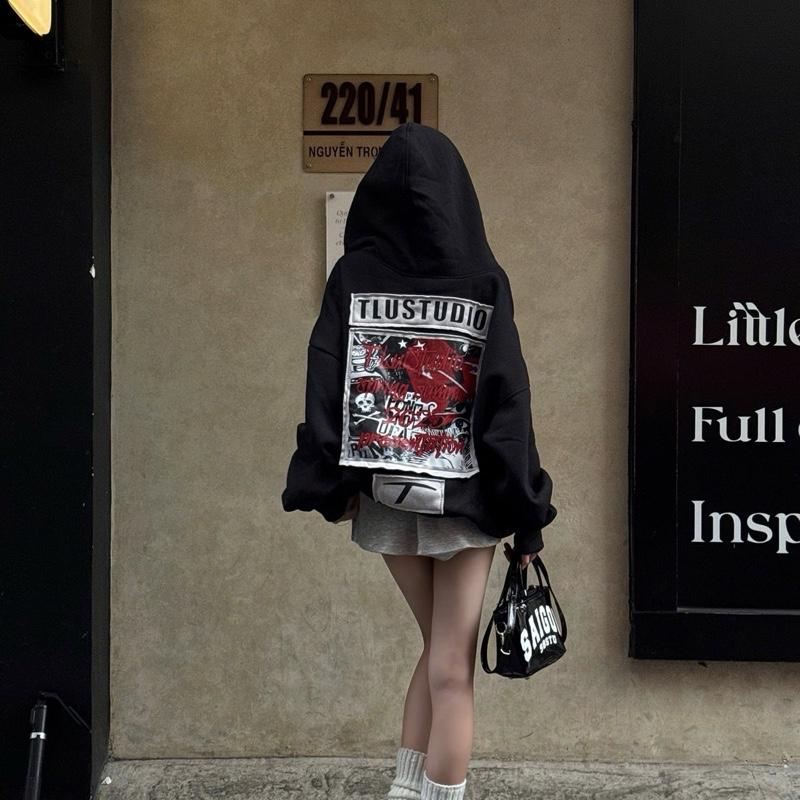 Áo Khoác Nỉ Bông Hoodie Zip Thêu Đắp Xịn Chữ T Form Rộng Boxy Nam Nữ