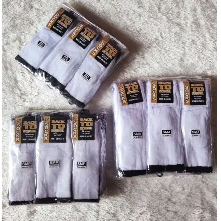 6 pasang kaos kaki anak sekolah SD SMP SMA putih hitam polos