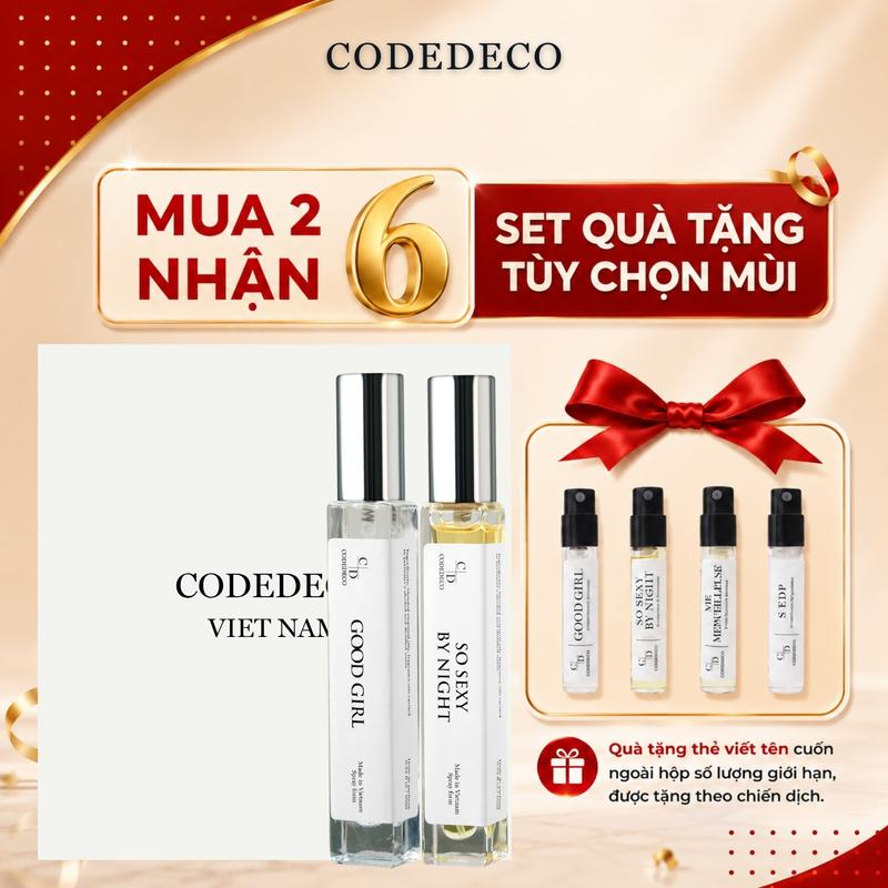 [SET QUÀ 01 TÙY CHỌN MÙI] 02 chai tinh dầu nước hoa CODEDECO 10ml dạng xịt + 4 vial mùi ngẫu nhiên 2.5ml Cosmetic Perfume