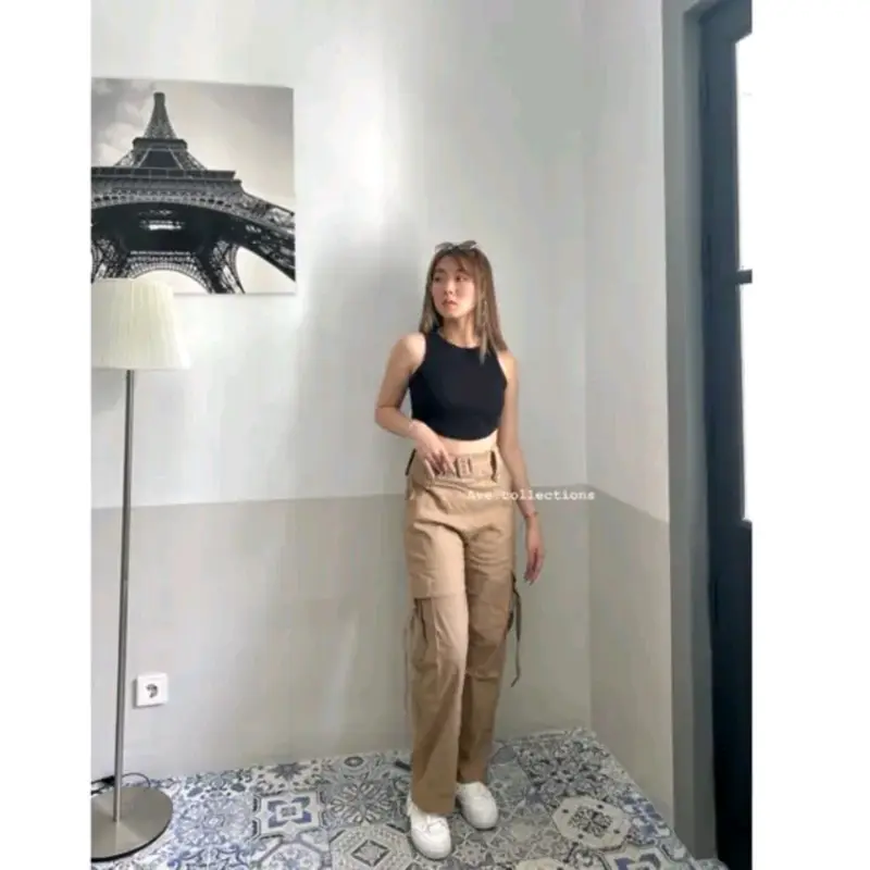 AVE 1113 - Michelle Qullote Cargo Pants | Celana Kulot Kargo Wanita Dewasa Soft Jeans 8