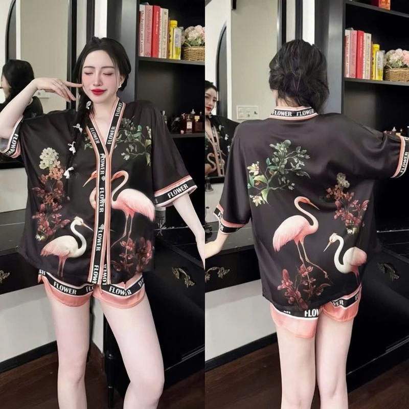 Đồ Bộ ngủ nữ pijama mặc nhà set bộ đồ ngủ pyjama Hisexy Lụa Latin Form cánh dơi cổ chữ Y P18