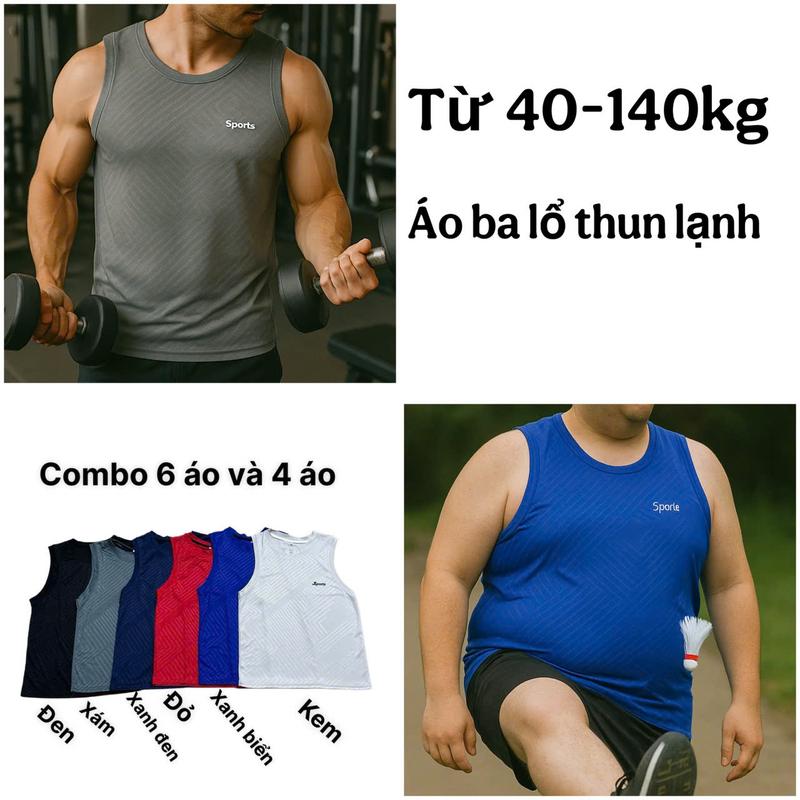 M10 Áo thun 3 lỗ thể thao nam FULL BIGSIZE TỪ 40-140KG Combo 6 Và combo 4 áo, chất vải thun lạnh mỏng, có dập vân, 6 màu khác nhau Sport Tập Gym Trang Phục, menswear Yoga