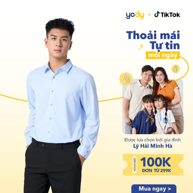 Áo Sơ Mi Nam YODY Dài Tay Vải Polyester Nano Solid,It Nhăn Nhàu, Đứng Form Thêu Cổ Thoáng Mát SMM7095