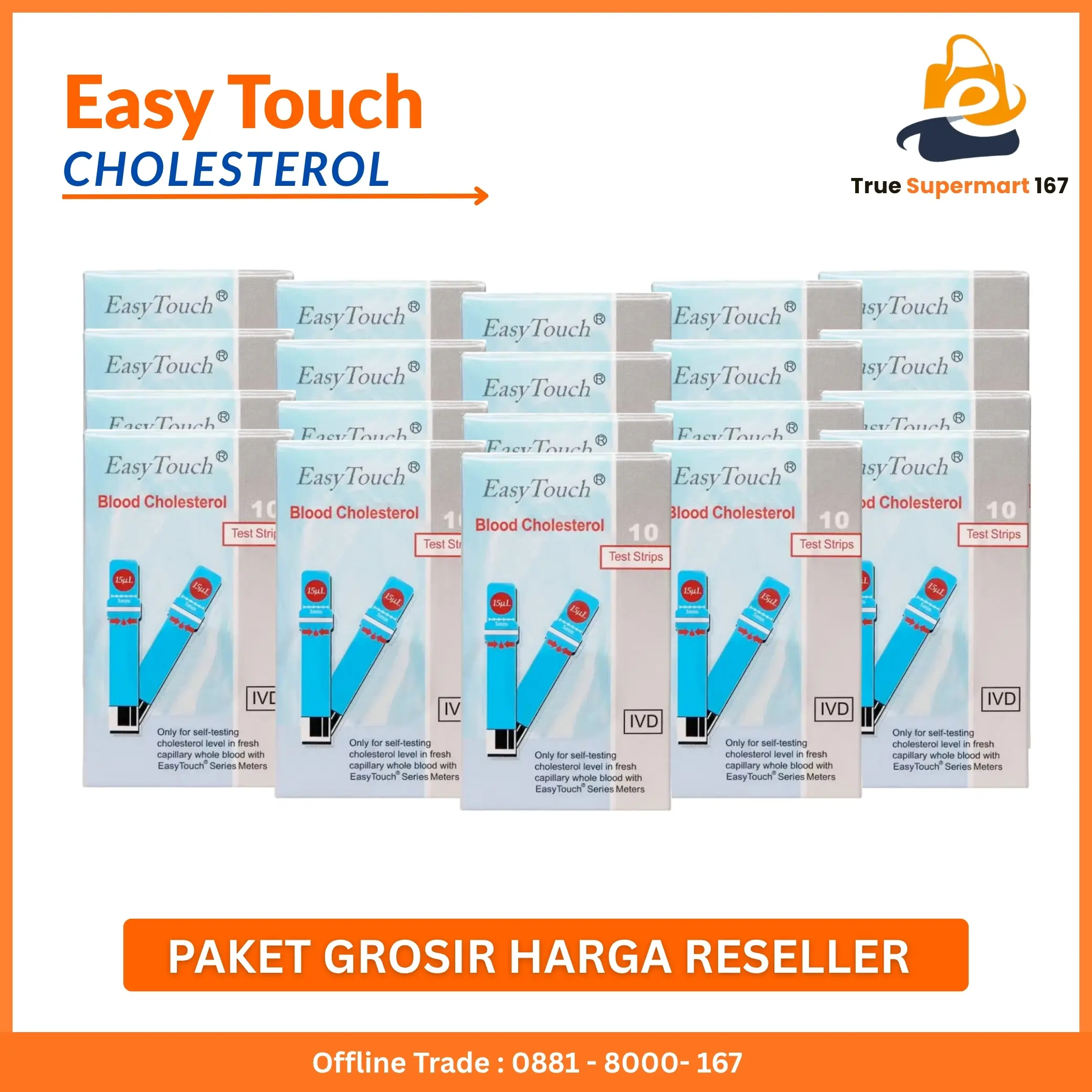Paket Grosir EASY TOUCH CHOLESTEROL Alat Strip Test Darah Kolesterol EASY TOUCH KOLESTEROL Isi 10 Strips ( Easytouch Cholestrol / Easytouch Kolesterol 1 Pcs / 1 Box Isi 10 Strips )