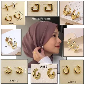 Anting hijab setengah bulat/anting 925/titanium perak/perhiasan anting sederhana Anting hijab setengah bulat/anting 925/titanium perak/perhiasan anting sederhana