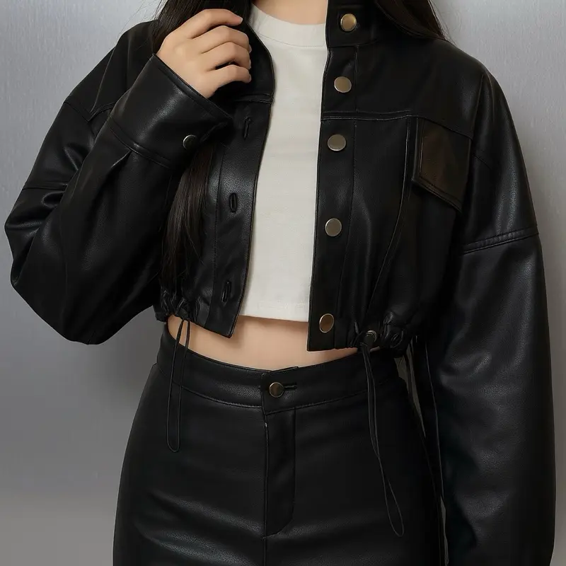 RiseLeather.id Jaket Kulit Wanita Crop Oversize Stopper String Leather Jacket STREET LABEL SERIES 4