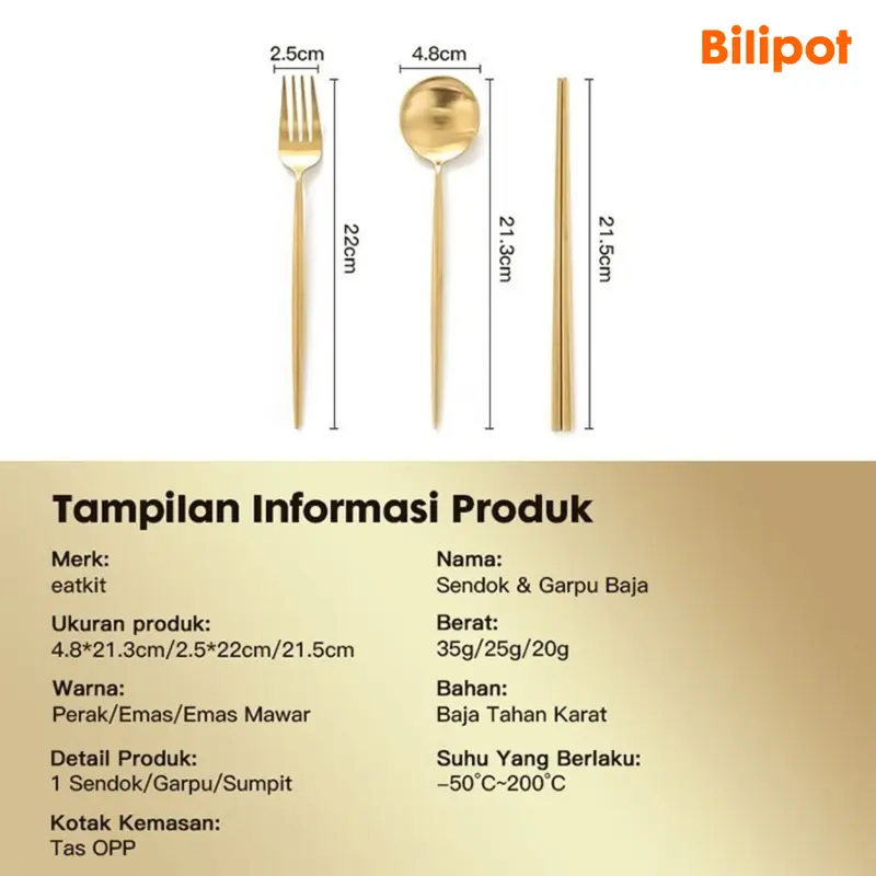 Bilipot Sendok Garpu Stainless Korean Spoon Fork Stainless Alat Makan Sendok Garpu Gold Silver Hitam 8