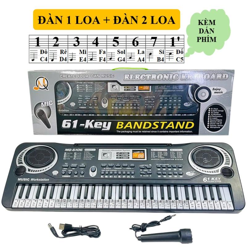  Đàn organ dánh Piano có 61 phím -Tặng kèm số dán trên phím và các bản nhạc cho bé học đánh đàn- Có 6 bài hát demo 16 tones nhạc 8 âm nhạc cụ 100 âm và giai điêu cài sẵn có micro cho bé Đồ Chơi 