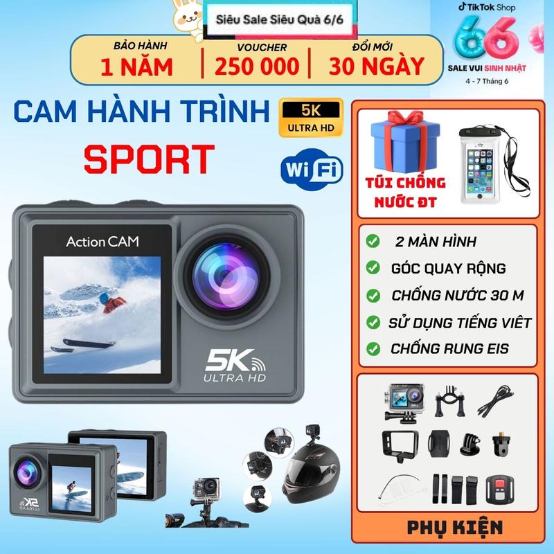 Camera Hành Trình 5k Untra HD, Hai màn hình, Có sử dụng tiếng việt Cam Hành Trình Chống Rung, Chống Nước, Camera Đi Phượt Gắn Trên Xe Máy, Ô Tô, Mũ Bảo Hiểm, Màn Hình Ô tô dashcam