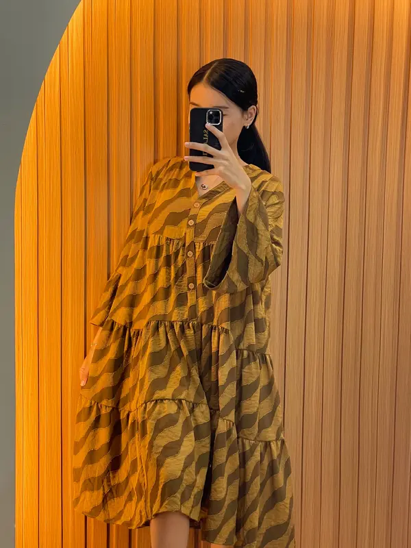 [NEW] Salattire Flora Midi Dress | Midi Dress Over Size Rayon Jaquat Motif Ombak Lengan Panjang Bordir Bunga Busui Cantik Gaun Ibu Katun Nyaman 3
